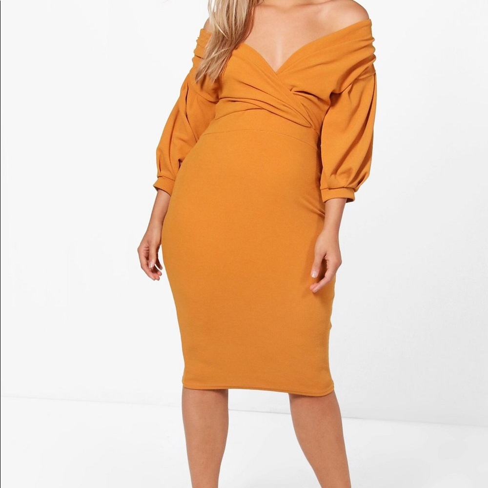 Boohoo Plus Off The Shoulder Wrap Midi Dress 24w